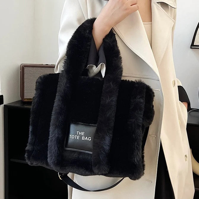 Black faux fur shoulder bag on sale