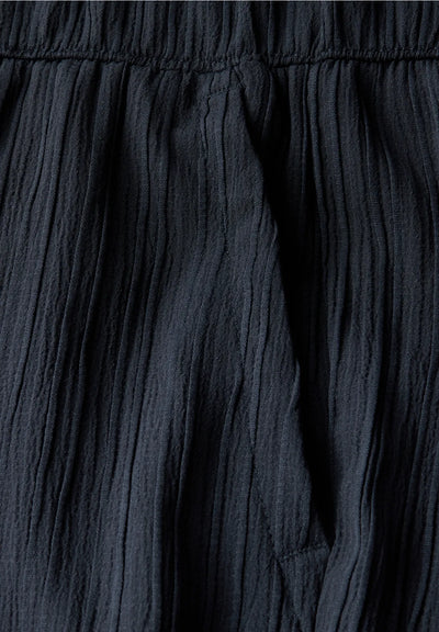 Close-up of dark blue fabric with a textured pattern