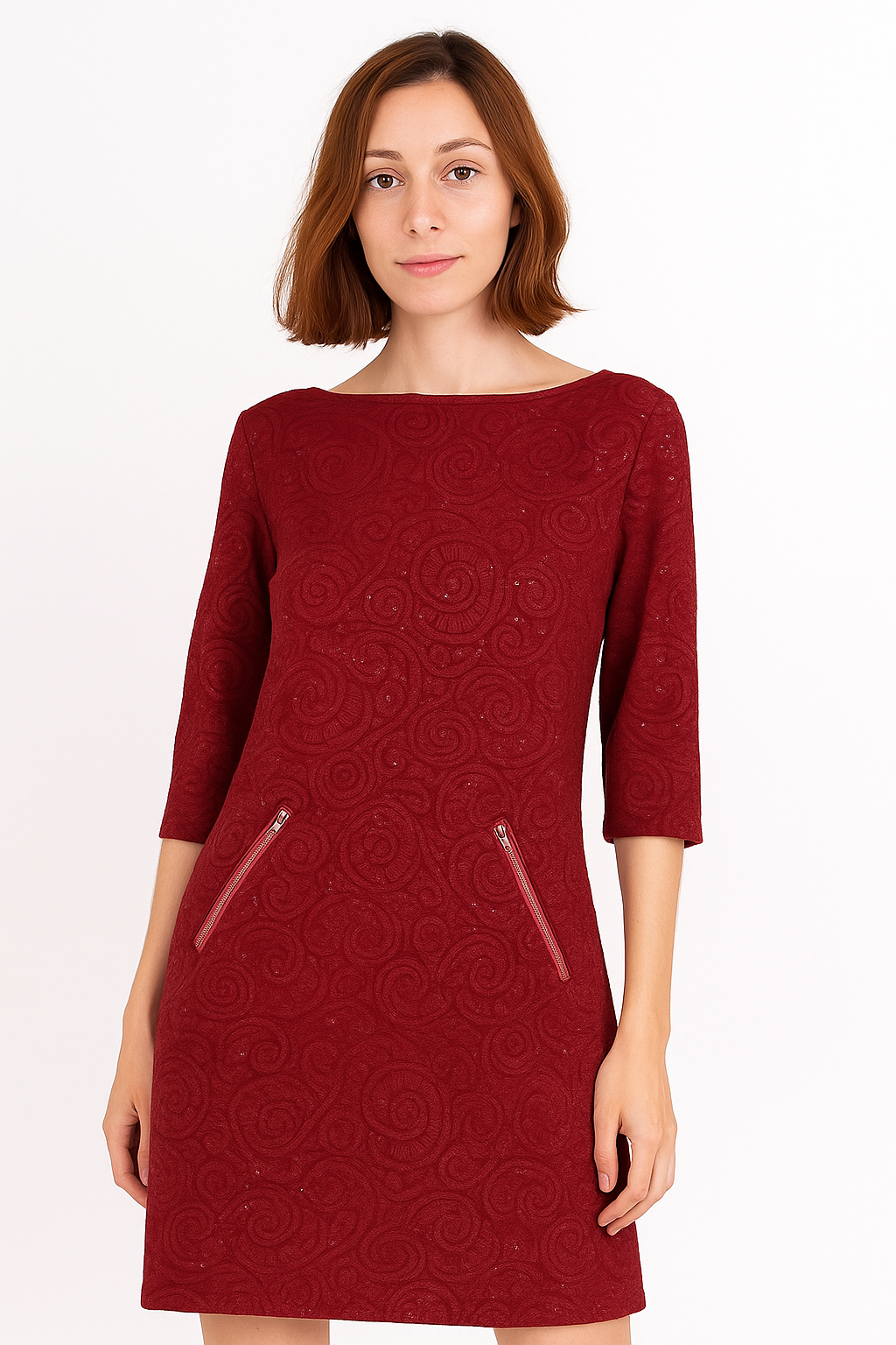 Burgundy Swirl-Pattern Dress