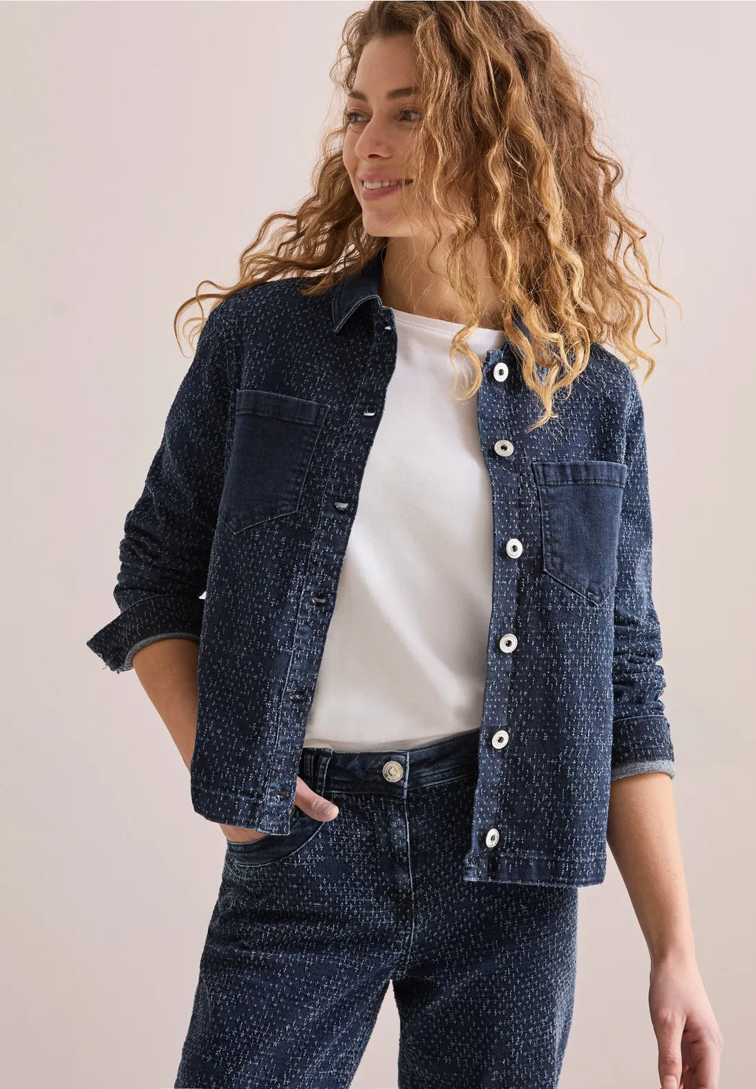 CECIL denim jacket in bouclé look