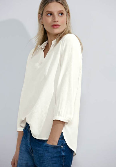 Cecil women's 3/4 sleeve seersucker blouse vanilla white 