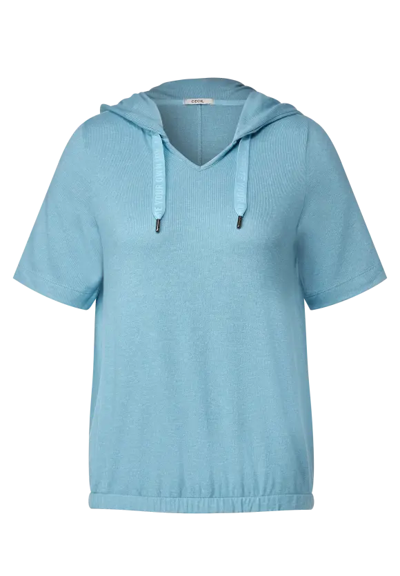Cecil women's short sleeve hoodie elastic hem blue