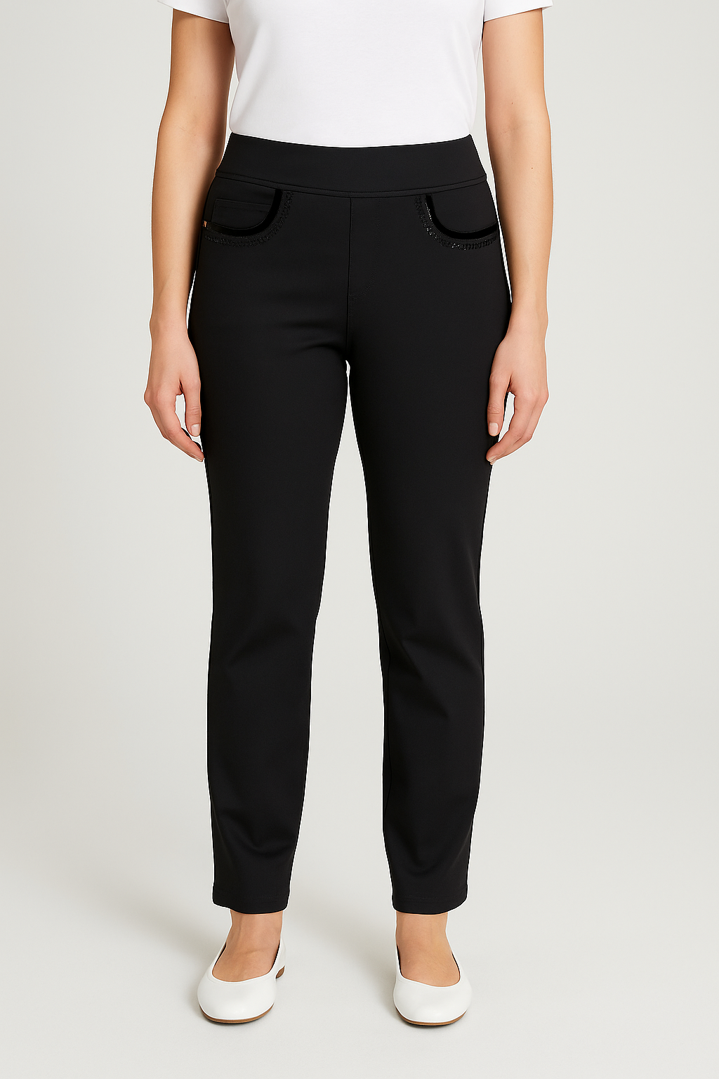 women trousers jeans style velvet and crystal pocket details