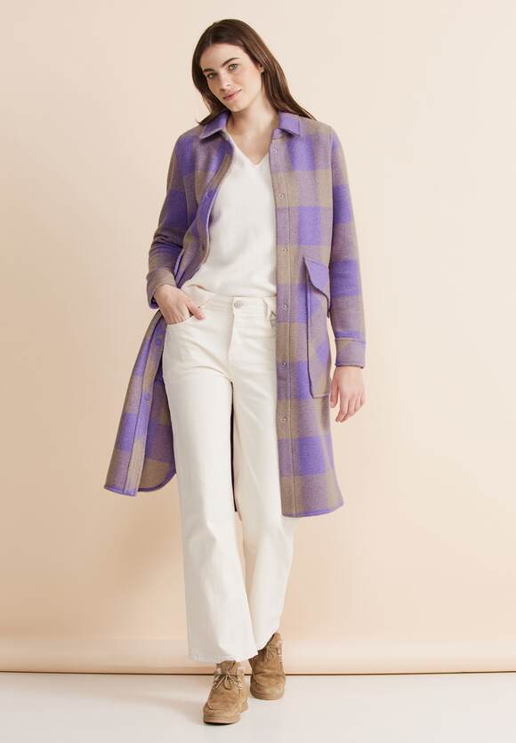 Street One women's check long lilac wool jacket