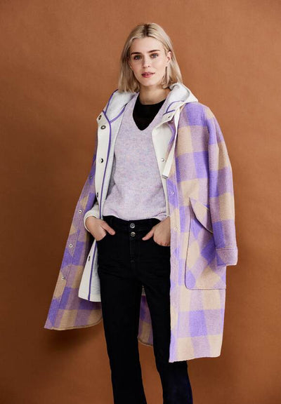 Street One women's check long lilac wool jacket
