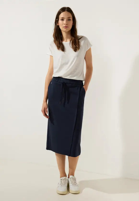 Street One midi navy skirt with wrap look and pockets