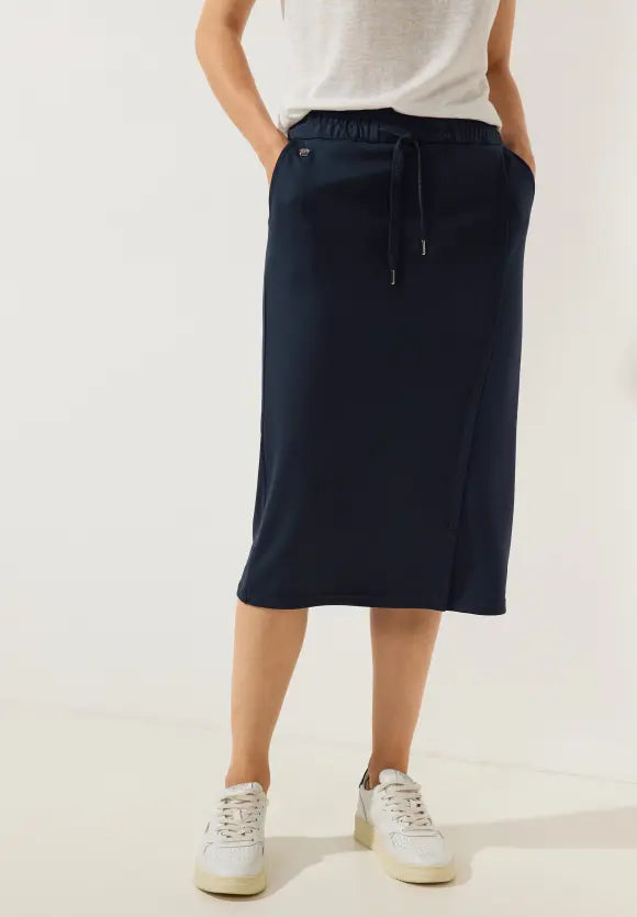 Street One midi navy skirt with wrap look and pockets