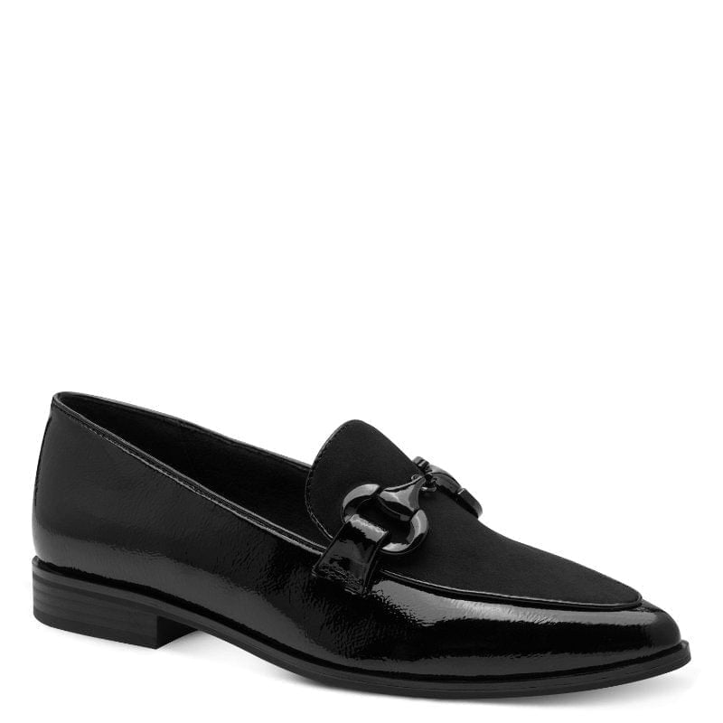 Black loafer shoe on a white background