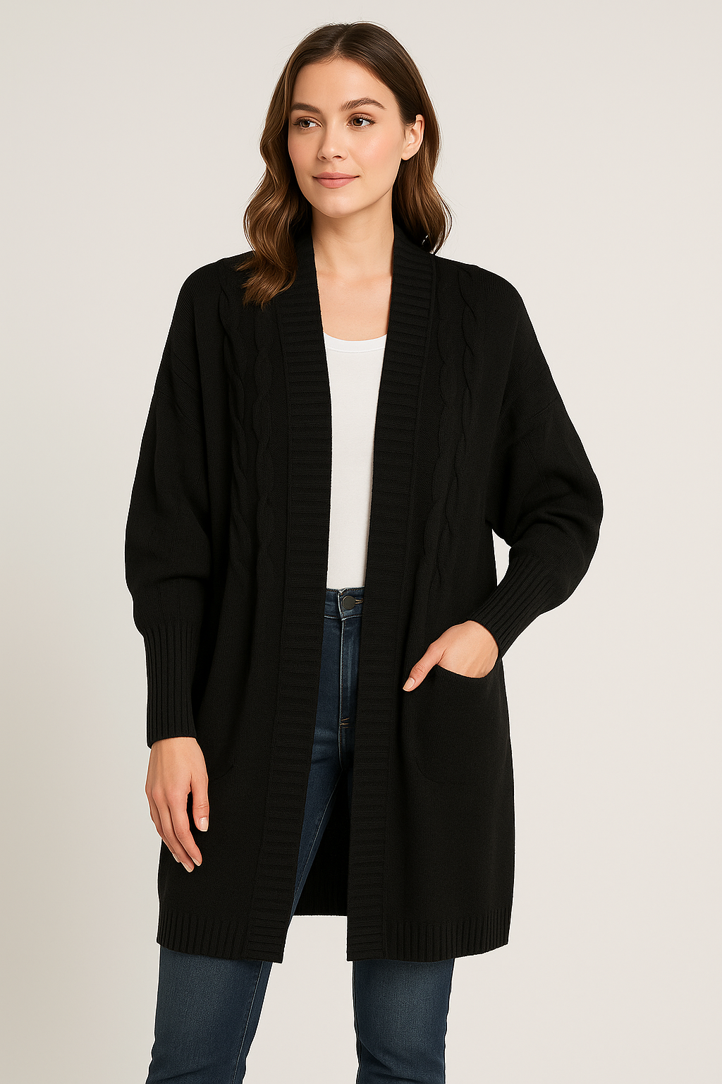 black cardigan oversized bat sleeves