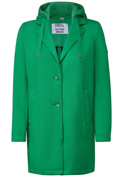 cecil women's green long hooded blazer detachable hood pockets