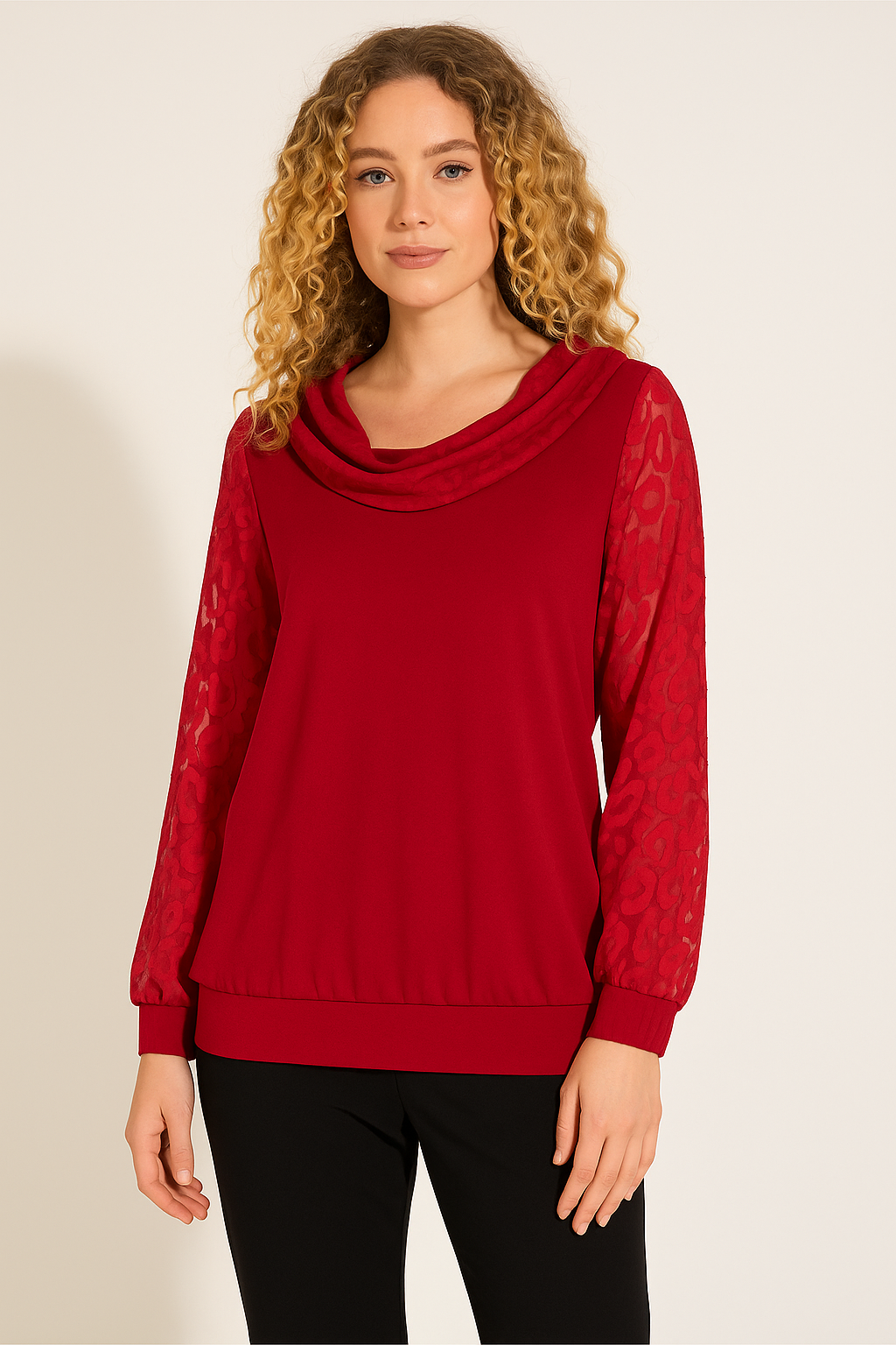 chifon-lace women red top