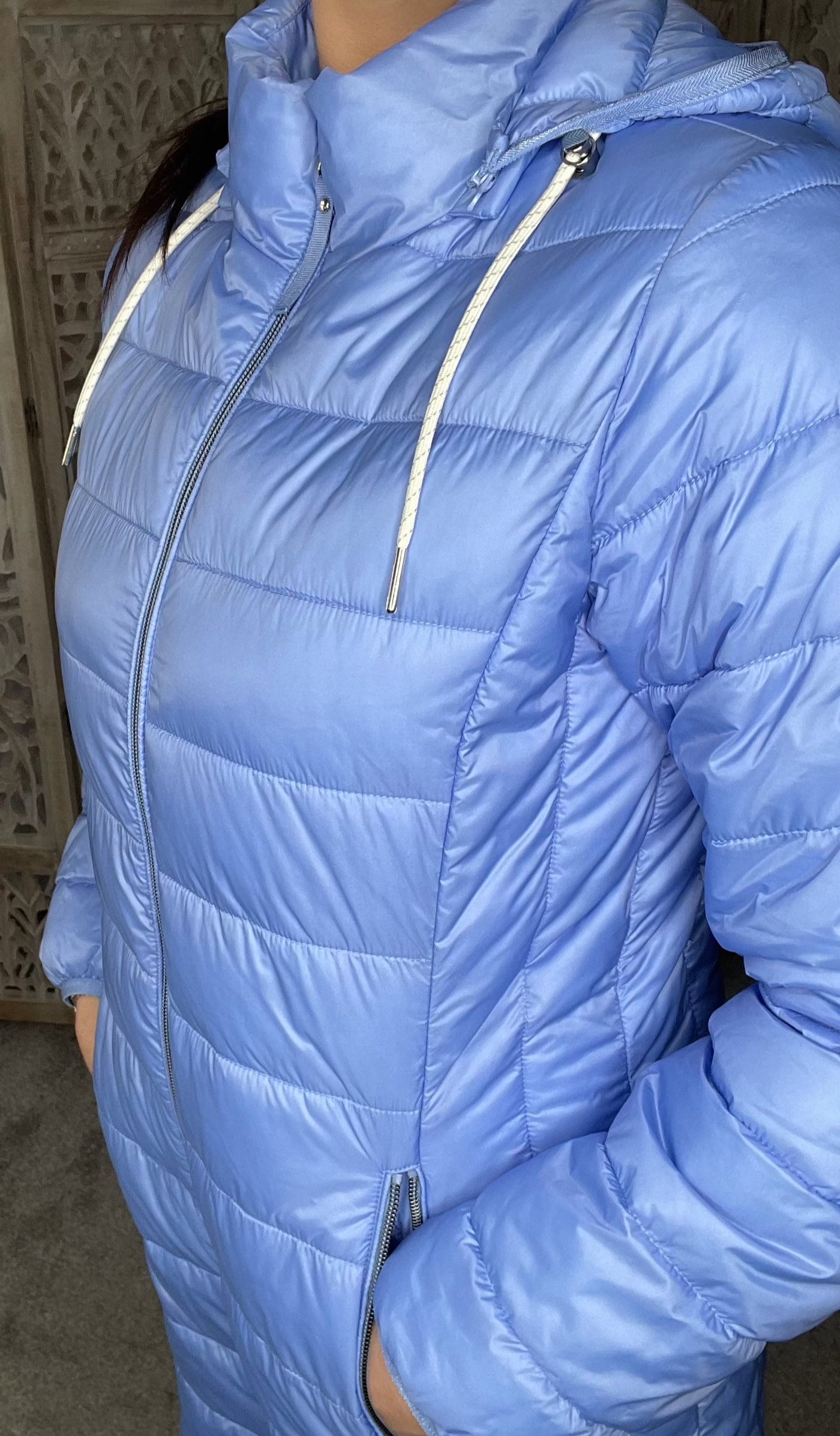 frandsen women's blue jacket hooded pockets padded