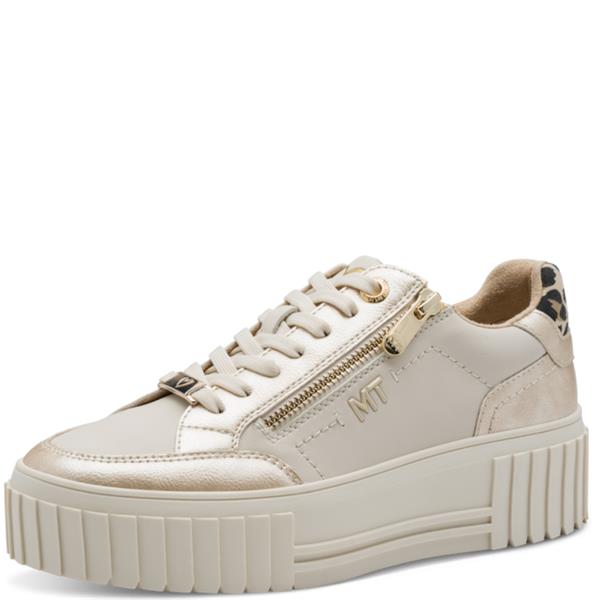 Beige sneaker with a gold zipper on a white background