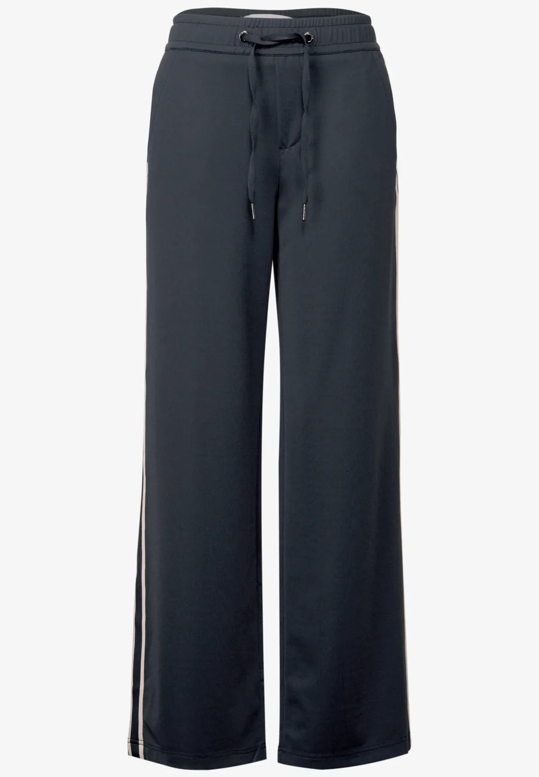 Black pants with a drawstring on a white background