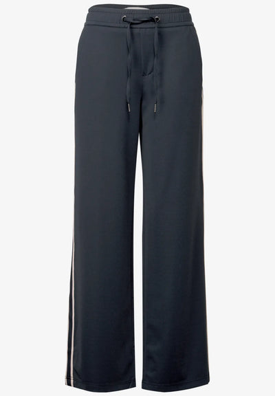 Black pants with a drawstring on a white background
