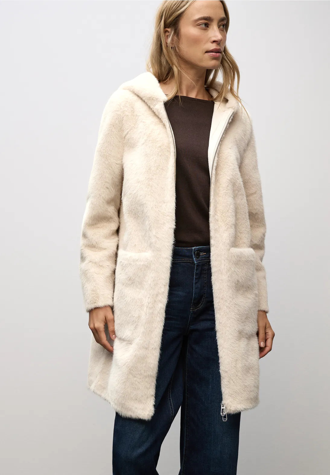Street One Fake fur coat with hood