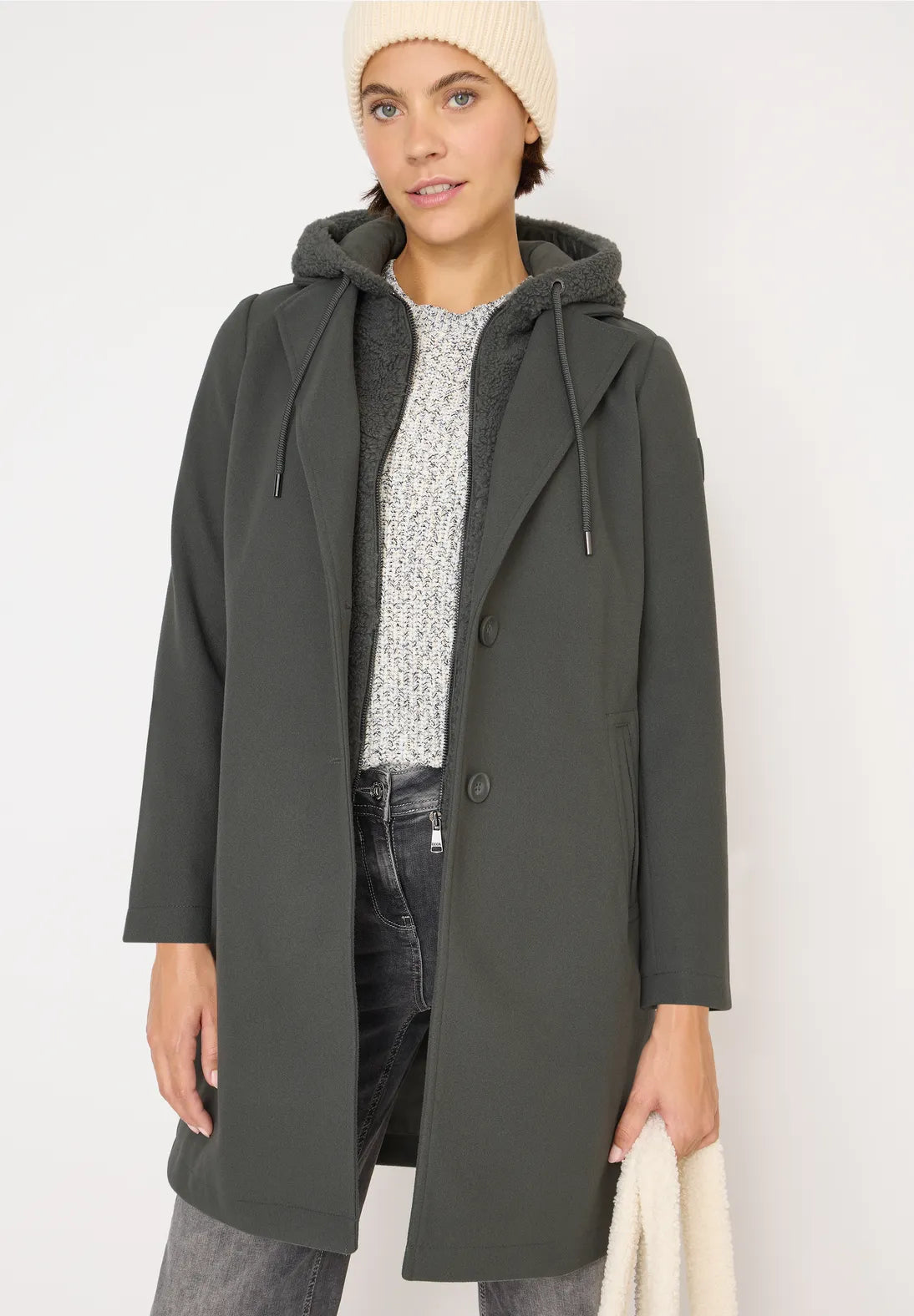 CECIL Coat with teddy inlay