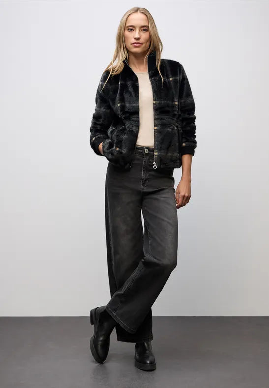 Street One Checked fake fur jacket