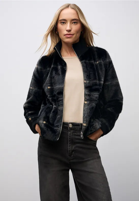 Street One Checked fake fur jacket