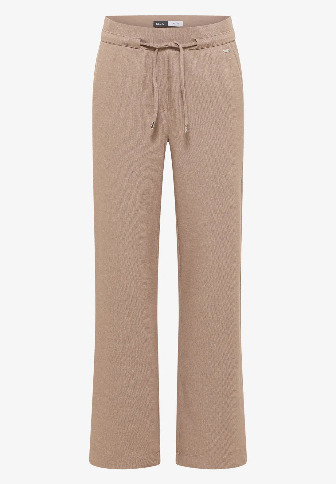 Beige pants with a drawstring on a white background