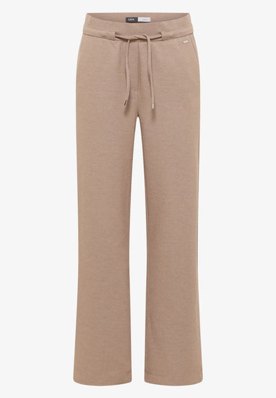 Beige pants with a drawstring on a white background