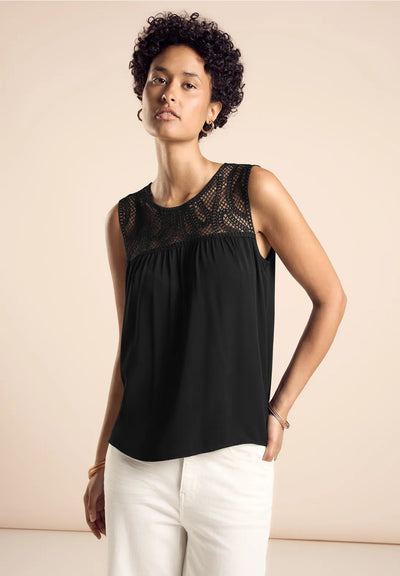 street one lace vest top sleeveless black white