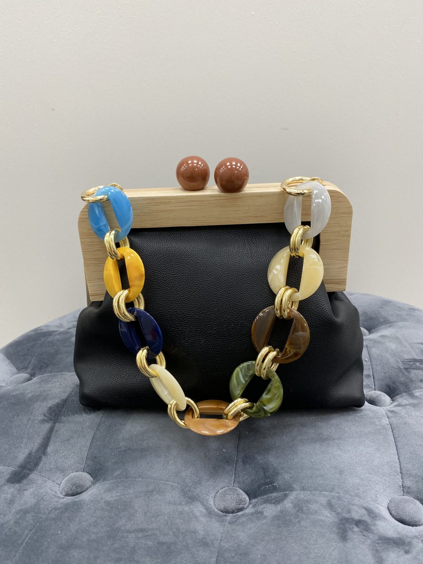 Black wooden handbag