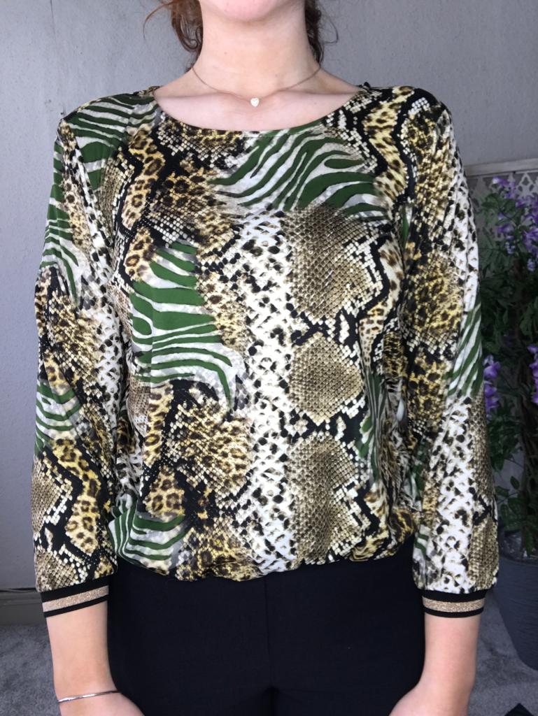 FM Collection Emerson green and gold blouse
